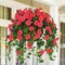 Artificial Fake Hanging Flowers for Outdoors, Hanging Baskets for Plants Outdoor, Faux Vine Bougainvillea for Urn Fillers Front Porch Patio Outside Summer Decor (Red)